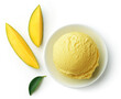 Bowl of mango ice cream scoop