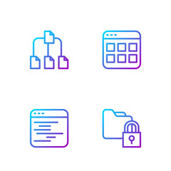 Aufkleber - Set line Folder and lock, Software, tree and Browser files. Gradient color icons. Vector
