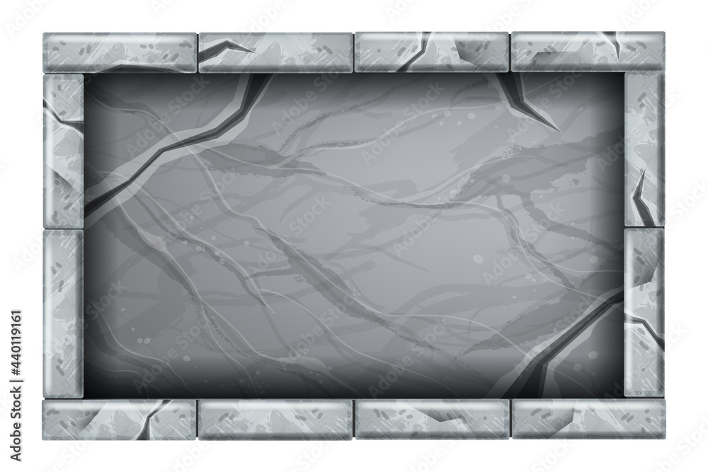 Stone sign board game UI illustration, vector marble rectangle tablet ...