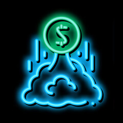 Poster - money takes off neon light sign vector. Glowing bright icon money takes off sign. transparent symbol illustration