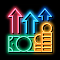 Poster - money growth arrows neon light sign vector. Glowing bright icon money growth arrows sign. transparent symbol illustration