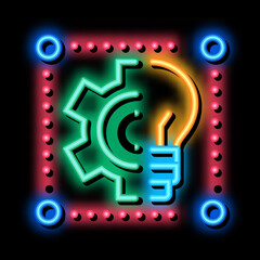 Poster - working idea neon light sign vector. Glowing bright icon working idea sign. transparent symbol illustration