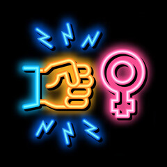 Poster - hit female sex neon light sign vector. Glowing bright icon hit female sex sign. transparent symbol illustration