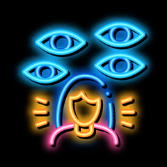 Poster - eyes looking woman neon light sign vector. Glowing bright icon eyes looking woman sign. transparent symbol illustration