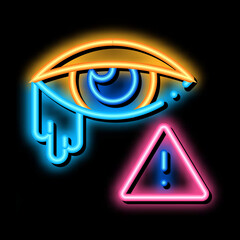 Poster - crying eye exclamation sign neon light sign vector. Glowing bright icon crying eye exclamation sign sign. transparent symbol illustration