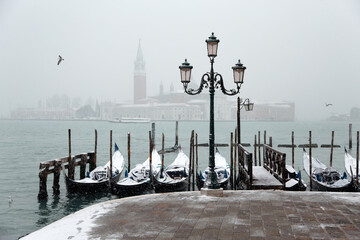 Venice covered with snow in winter 