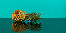 Fresh Pineapple On Green Blue Background	
