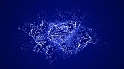 Poster - blue sphere of particles and with explosion effect. modern sci-fi elements consisting of points. big