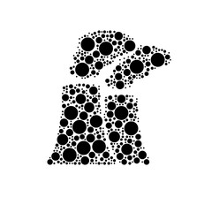 Poster - A large industrial pollution symbol in the center made in pointillism style. The center symbol is filled with black circles of various sizes. Vector illustration on white background