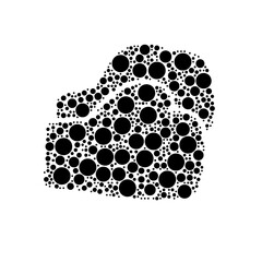 Poster - A large boxing gloves symbol in the center made in pointillism style. The center symbol is filled with black circles of various sizes. Vector illustration on white background