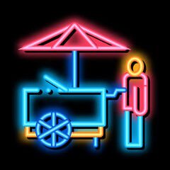 Poster - fast food cart neon light sign vector. Glowing bright icon fast food cart sign. transparent symbol illustration