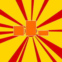 Poster - Winners podium symbol on a background of red flash explosion radial lines. A large orange symbol is located in the center of the sunrise. Vector illustration on yellow background