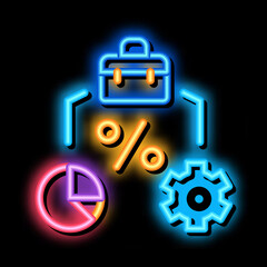 Poster - percent business case infographic and gear neon light sign vector. Glowing bright icon percent business case infographic and gear sign. transparent symbol illustration