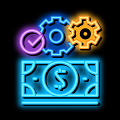 Poster - working money dollar neon light sign vector. Glowing bright icon working money dollar sign. transparent symbol illustration