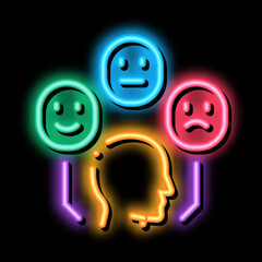 Poster - positive neutral negative human feedback neon light sign vector. Glowing bright icon positive neutral negative human feedback sign. transparent symbol illustration