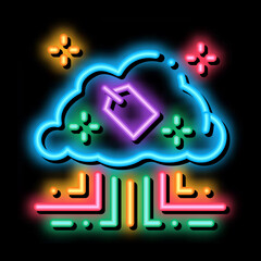 Wall Mural - label in internet cloud neon light sign vector. Glowing bright icon label in internet cloud sign. transparent symbol illustration