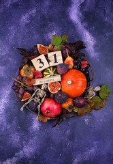 Wall Mural - Halloween composition with autumn fruits