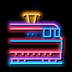 Canvas Print - electric train neon light sign vector. Glowing bright icon electric train sign. transparent symbol illustration