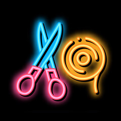 Poster - flower shop scissors and ribbon neon light sign vector. Glowing bright icon flower shop scissors and ribbon sign. transparent symbol illustration