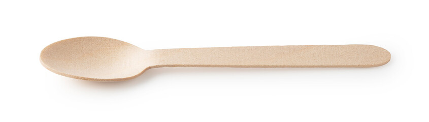 Disposable wooden spoon placed on a white background