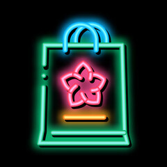 Poster - flower shop bag neon light sign vector. Glowing bright icon flower shop bag sign. transparent symbol illustration