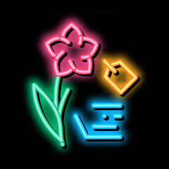Poster - flower label price neon light sign vector. Glowing bright icon flower label price sign. transparent symbol illustration