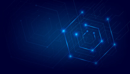 Poster - abstract lines and dots connect background. technology connection digital data and big data concept.