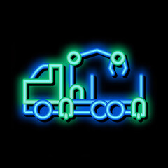 Poster - manipulator truck neon light sign vector. Glowing bright icon manipulator truck sign. transparent symbol illustration