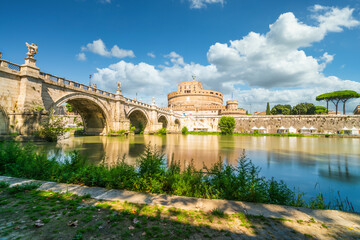 Wall Mural - Saint Angel Castle near Tiber river in Rome