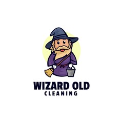 Wall Mural - Vector Logo Illustration Wizard Oldman Mascot Cartoon Style.