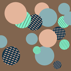 Poster - Abstract background texture. Vector of flying   brown and  gray, blue  circle shapes with lines and dots.