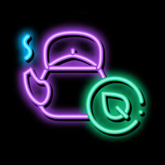 Sticker - medicinal herbal tea neon light sign vector. Glowing bright icon medicinal herbal tea sign. transparent symbol illustration