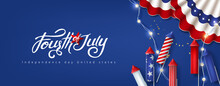 Independence Day USA Celebration Banner With Festive Decoration American. 4th Of July Poster Template. 