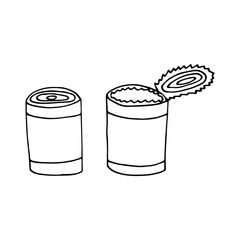 Wall Mural - tin can set icon. hand drawn doodle. vector, scandinavian, nordic, minimalism, monochrome. camp, canned food.