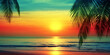 © Vera Shestak - Beautiful sunset beach landscape, exotic tropical island nature, blue sea water, ocean waves, colorful red yellow sky, palm tree leaves silhouette, golden sun glow reflection, summer holidays vacation