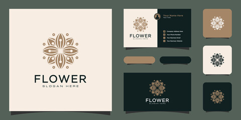 Wall Mural - Flower monoline luxury logo with business card design