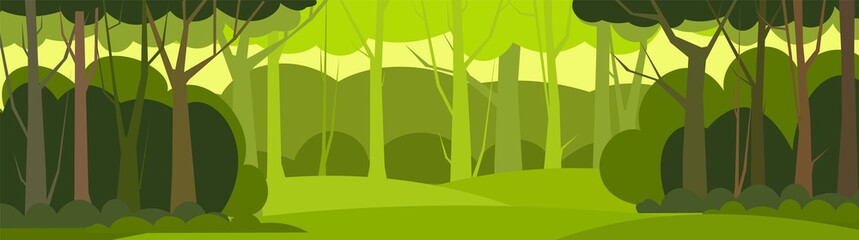 forest trees background. glade in the thicket. beautiful green summer landscape. flat design. cartoo