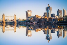 Tower Bridge And The Bank District Of Central London With Reflection