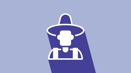 Poster - White Farmer in the hat icon isolated on purple background. 4K Video motion graphic animation