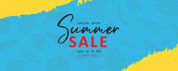 Poster - Summer sale banner with tropical leaf theme