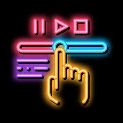 Fototapete - rewind video neon light sign vector. Glowing bright icon rewind video sign. transparent symbol illustration