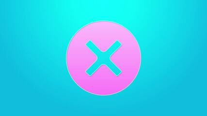 Poster - Pink line X Mark, Cross in circle icon isolated on blue background. Check cross mark icon. 4K Video motion graphic animation