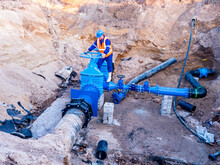 Replacement Of Pipes Networks. Waterworks Main Pipeline For Supply Of Drinking Water To Desert City