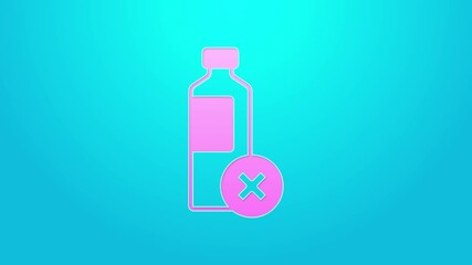 Wall Mural - Pink line No water bottle icon isolated on blue background. No plastic bottle. Water bottle ban sign. 4K Video motion graphic animation