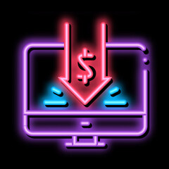 Aufkleber - dropped cash investment in computer neon light sign vector. Glowing bright icon dropped cash investment in computer sign. transparent symbol illustration