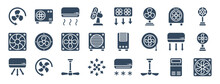 Set Of 24 Air Ventilation Web Icons In Glyph Style Such As Air Conditioner, Air Cooler, Ceiling Fan, Ceiling Fan, Cooler, Conditioner. Vector Illustration.