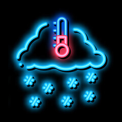 Poster - winter low temperature and snow neon light sign vector. Glowing bright icon winter low temperature and snow sign. transparent symbol illustration