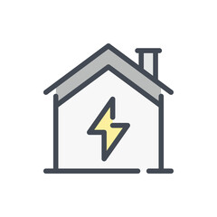 Wall Mural - House with lightning color line icon. Smart home electricity system vector outline colorful sign.