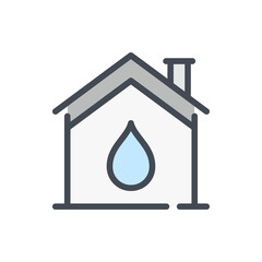 Poster - House with water drop color line icon. Water supply and service in smart home vector outline colorful sign.