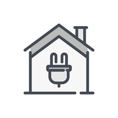 Poster - House with plug color line icon. Remote control of electricity of smart home vector outline colorful sign.